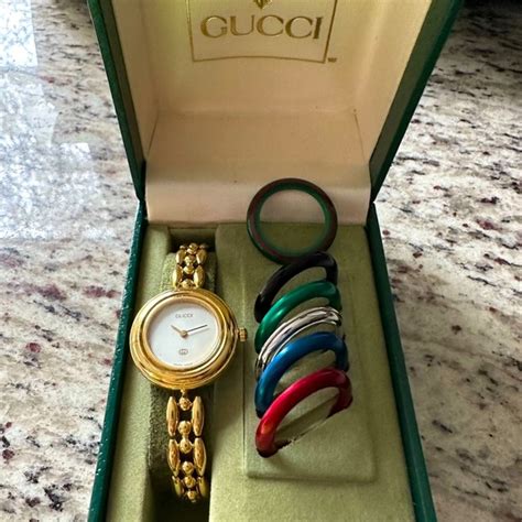 retro vintage gucci multi bezel watch|Gucci watch changeable bezels.